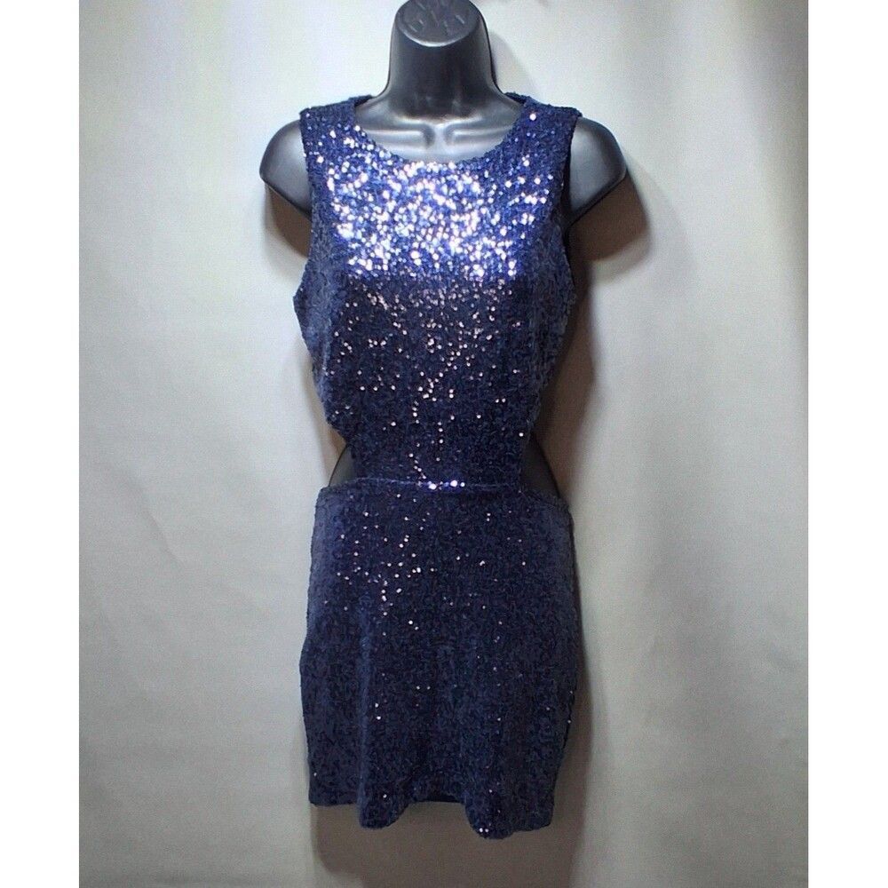 TOBI Size L Navy Blue Sequin Cutout Backless Party Club Night Out Mini Dress